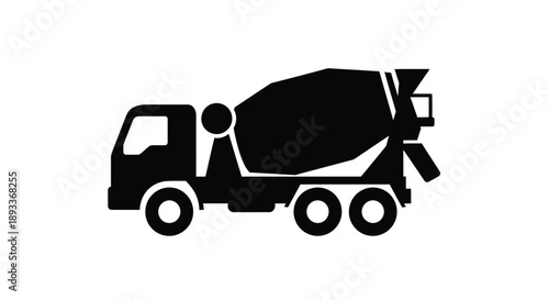 Simple black silhouette of a concrete mixer truck on a white background