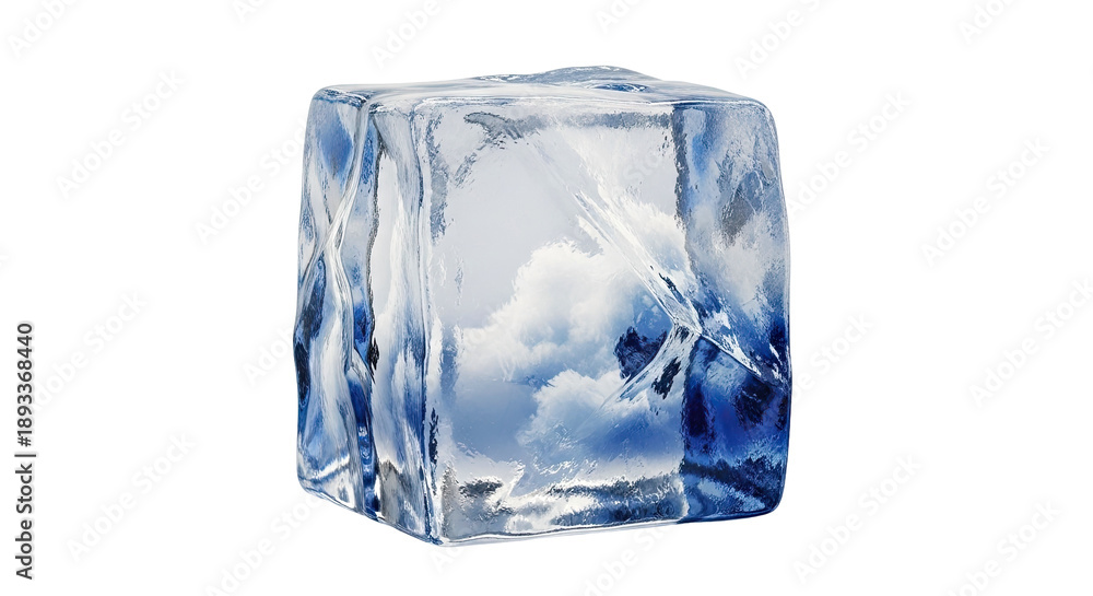 Fototapeta premium Ice Cube Reflecting Sky and Mountains