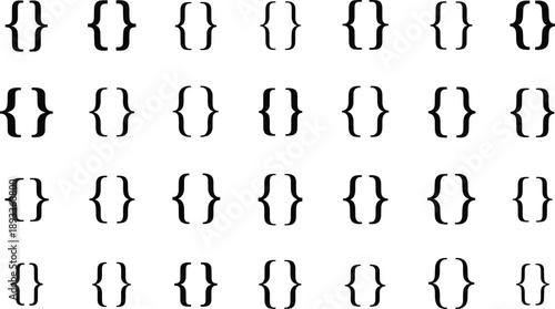 Curly bracket icons for typography, font comparison, programming symbols, graphic design, code elements, isolated vector styles, minimal decorative shapes
