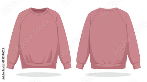 Blank Rose Pink Sweatshirt Mockup Presenting Front and Rear Views for Apparel Design isolated illustration, comfortable garment template perfect for