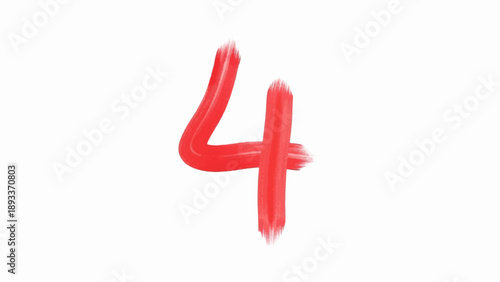 A red brush stroke number four is centered on a white background