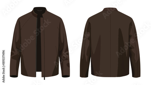 Contemporary brown jacket vector illustration showcasing both front and back views of a versatile garment ideal for fashion design and apparel