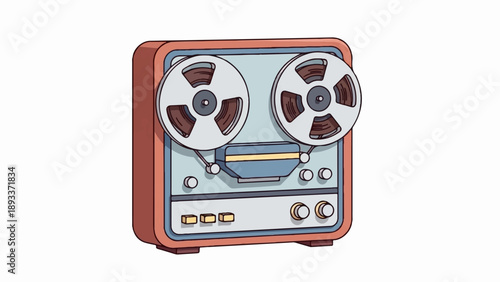 A vintage reel-to-reel audio recorder with two spools of tape