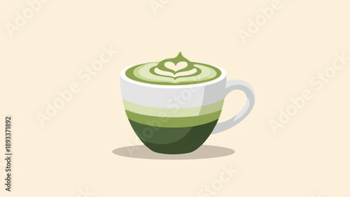 A steaming cup of matcha latte with a frothy heart-shaped design