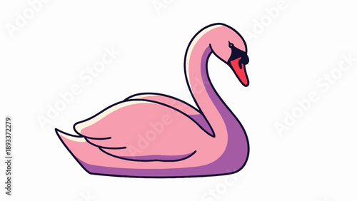 A stylized, pink and purple swan with a black outline