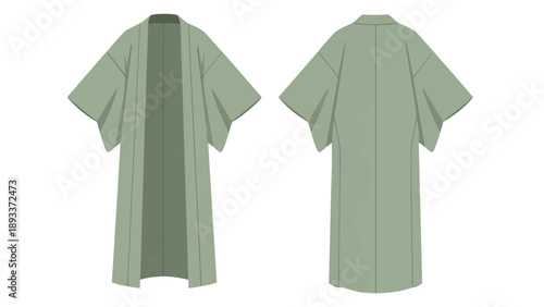 Minimalist sage green haori style jacket design front and back views on a clean white background an adaptable outerwear illustration vector garment