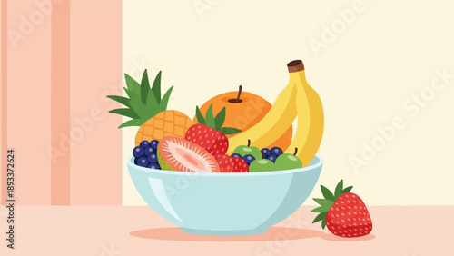 A vibrant bowl overflowing with a colorful assortment of fresh fruits