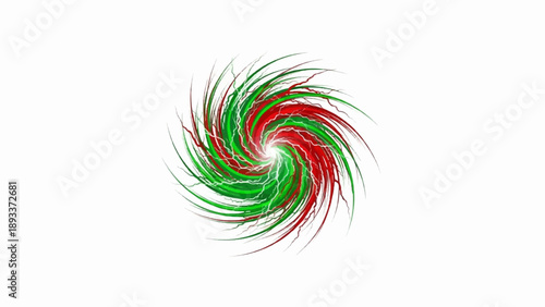 Abstract red and green spiral with electric crackles on white background