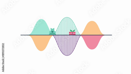 Abstract visual representation of waveform data with animal and plant icons