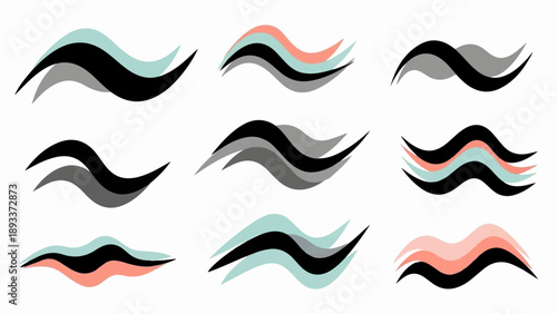 Abstract wavy lines in black, grey, teal, and coral create diverse patterns