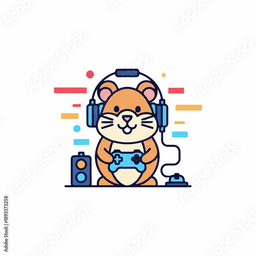 Hamster wearing headphones plays video game