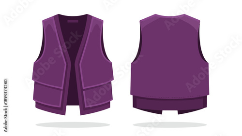 A versatile purple sleeveless jacket presented in distinct front and back views for contemporary apparel design