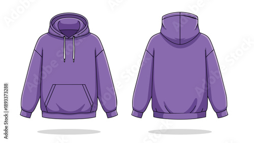 Vibrant purple hooded sweatshirt design showcasing front and back views, a versatile casual apparel element perfect for comfortable style and