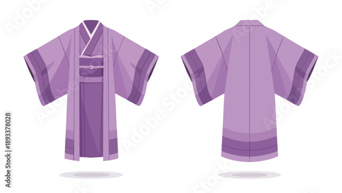 Elegant purple traditional cultural robe vector illustration displaying both front and back perspectives. This stylish and authentic garment design