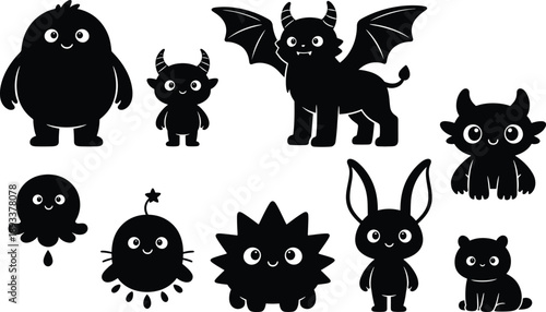Cute monsters and creatures for kids' designs and Halloween themes