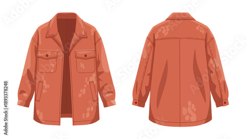 Stylish oversized terracotta casual jacket illustration showing both front and back views for versatile fashion design concepts