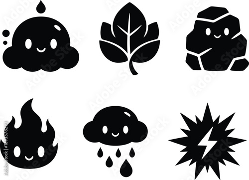 Weather icons with smiling faces for various conditions