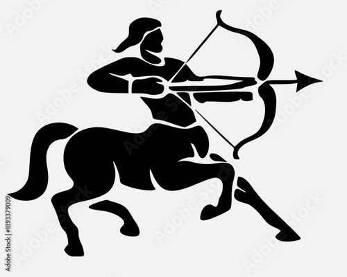 Black silhouette illustration of a centaur archer symbolizing the Sagittarius zodiac sign. Bold astrology icon ideal for horoscope themes, zodiac branding, and mystical artwork.