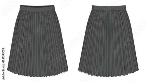 Stylish Dark Grey Pleated Skirt Vector Illustration for Fashion Design and Apparel Mockups