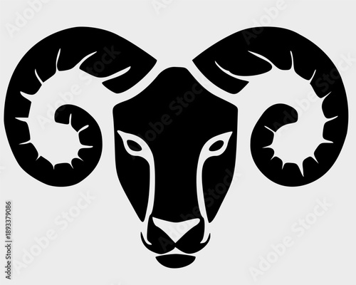 Black ram head silhouette symbolizing the Aries zodiac sign. Bold astrology icon design perfect for horoscope illustrations, zodiac logos, and spiritual artwork.