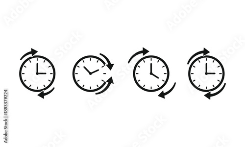 Clock icon set showing different time management and rotation concepts