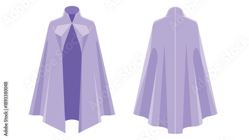 An enchanting vector illustration showcasing a graceful, flowing lavender cape, presented in both front and back views, perfect for fantasy graphic
