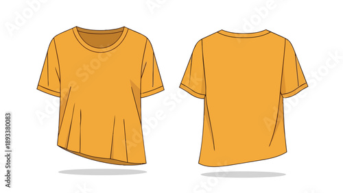 Versatile ochre casual tee shirt template front and back views for fashion design and apparel mockups providing a clean canvas for branding and