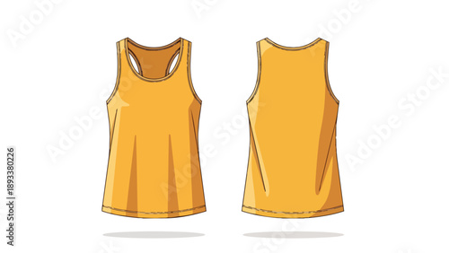 Blank vector illustration of a versatile yellow racerback tank top, front and rear views displayed for design mockups