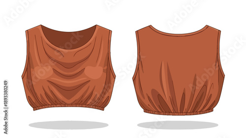 Modern rust colored sleeveless top with gathered waist flat sketch illustration for fashion design