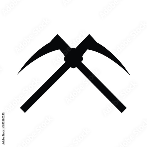 Black Pickaxe Silhouette Icon – Mining Tool Vector Illustration,