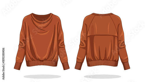 Flat lay vector illustration of a comfortable terracotta long-sleeve oversized pullover sweater design