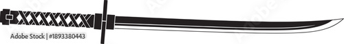 Black and white sketched of a traditional Japanese sword with a patterned handle
