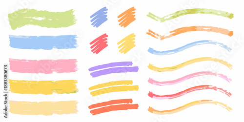 Colorful brushstroke collection with varied shapes and orientations