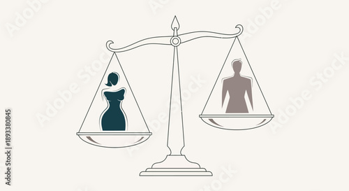 Scales of justice with silhouette figures of a man and woman on balance