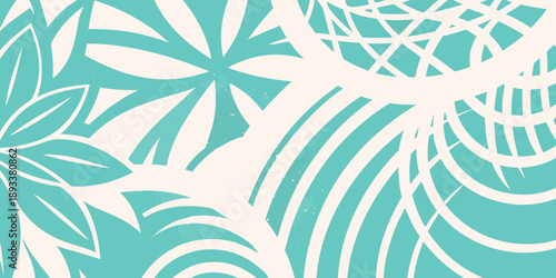 Abstract teal floral and wave pattern on a white background