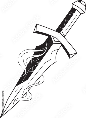 Black and white sketched whisk with flame and screw head kitchen tool cooking utensil