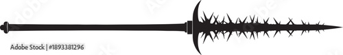 Black Sketched of a Spiked with a Curved Blade and Handle