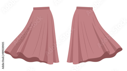 Elegant flowing pink skirts animated style garment design apparel fashion illustration clothing item textile art fabric movement vector graphic