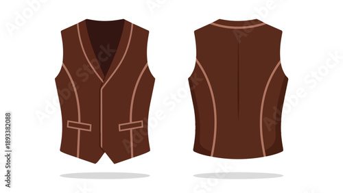 Elegant brown waistcoat graphic displaying both front and rear views, a sophisticated menswear piece suitable for refined formal wear or smart