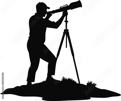 Man Looking Through A Telescope On A Hill Silhouette