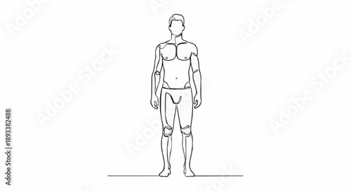 Minimalist Line Drawing of a Muscular Male Figure Standing Confidently.
