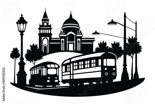 Kolkata Street Scene Vector Silhouette