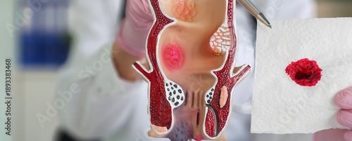 Tableau sur toile Doctor anatomy rectum and napkin with blood