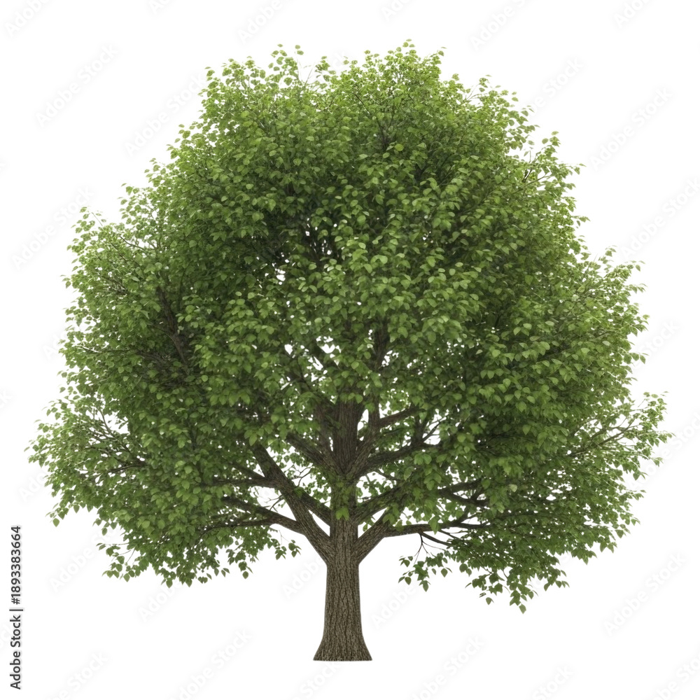 Obraz premium Large Green Tree Isolated on Transparent Background Cutout PNG, High Detail 3D Cartoon Style Nature Illustration