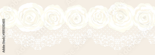 アンティーク風レースと白いバラの花のベクターイラスト
