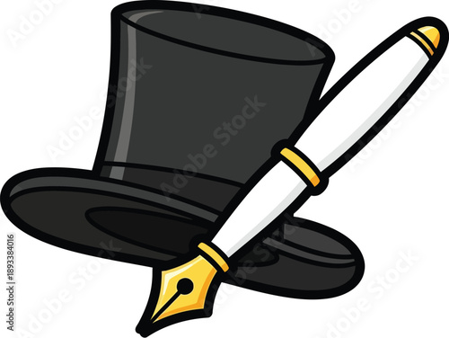 Elegant top hat and fountain pen illustration on a clean background