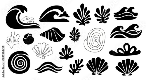 Sea life vector silhouettes collection