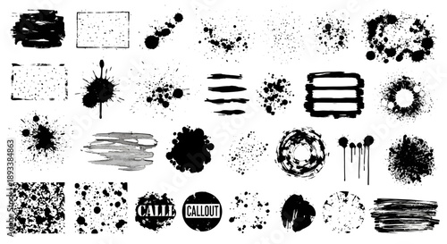 Grunge splatter shapes vector set for design