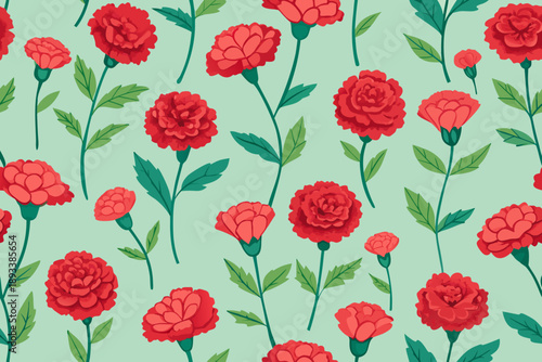 Cute. carnation.  seamless pattern. Lovely romantic background for Valentine's Day, Mother's Day, wedding. Suitable for wrapping paper, postcards, invitations.