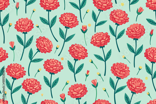 Cute. carnation.  seamless pattern. Lovely romantic background for Valentine's Day, Mother's Day, wedding. Suitable for wrapping paper, postcards, invitations.